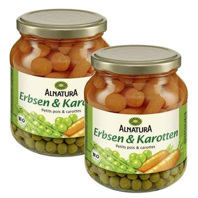 Alnatura Petits pois et carottes bio, Lot de 2x220g