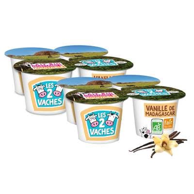 Les 2 Vaches Yaourts Bio à la vanille naturelle, Lot de 2 - 4x115g