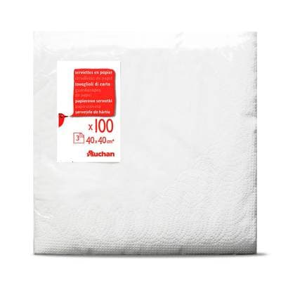 ACTUEL Serviettes blanches jetables 3 plis, 100 serviettes