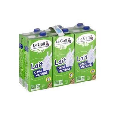 Le Gall Lait demi écrémé bio, 6x1l
