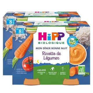 Hipp - Mon Dîner Bonne Nuit Risotto de Légumes Bio Pot Bébé Dès 8 mois, Lot de 2 - 2x190g