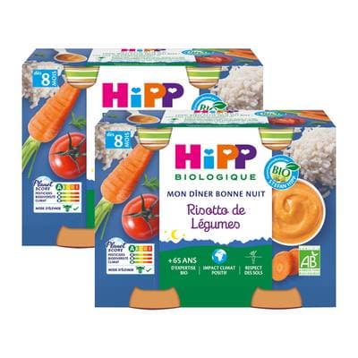 Hipp - Mon Dîner Bonne Nuit Risotto de Légumes Bio Pot Bébé Dès 8 mois, Lot de 2 - 2x190g