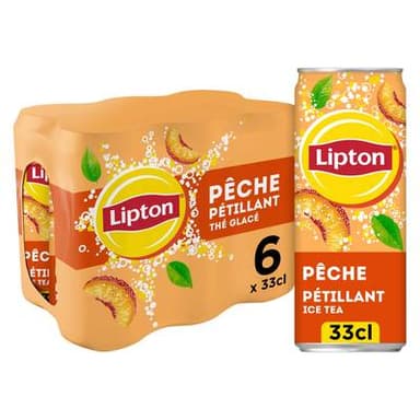Lipton Boisson gazeuse à base de thé saveur pêche, 6x33cl