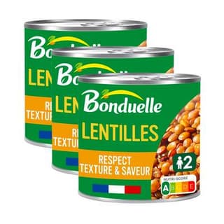 Bonduelle Lentilles Cuites Vapeur dans très peu de jus en conserve, Lot de 3x310g