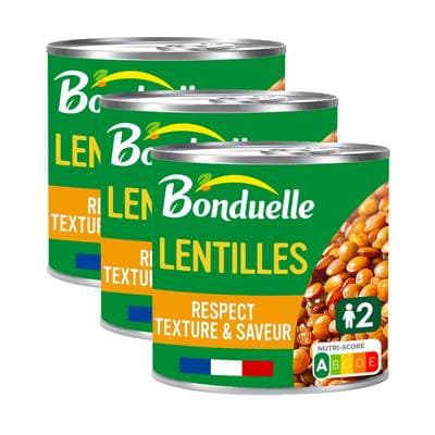 Bonduelle Lentilles Cuites Vapeur dans très peu de jus en conserve, Lot de 3x310g