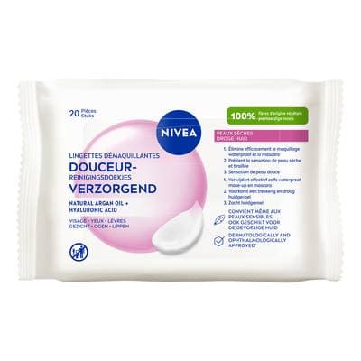 Nivea Lingettes démaquillantes visage et yeux peaux sèches, 20 lingettes