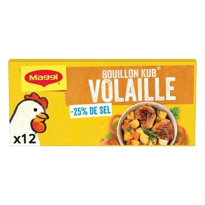 Maggi Bouillon Kub volaille réduit en sel de -25% - 12 Cubes, 12x10g