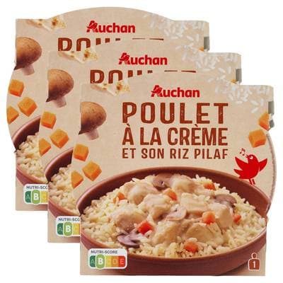 Auchan Poulet à la crème et son riz pilaf micro-ondes, Lot de 3x300g