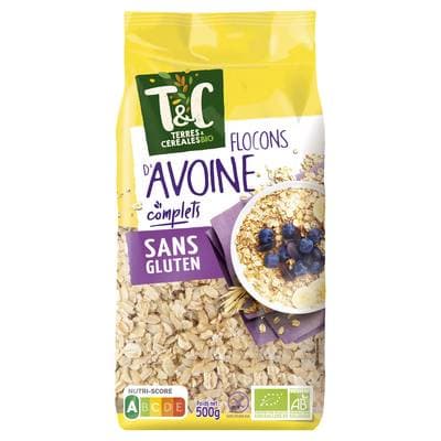 Terres et Céréales Bio Flocons d'Avoine Complet Bio Sans Gluten, 500g