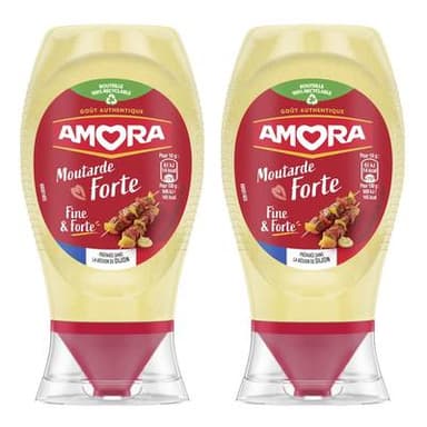 Amora Moutarde Fine et Forte en flacon, Lot de 2x265g