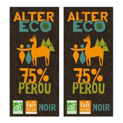 Alter Eco - Commerce Equitable - Chocolat noir 75% Cacao Bio du Pérou