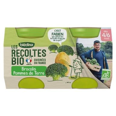 Blédina - Les Récoltes Bio Brocolis Pommes de Terre Bio Pot Bébé Dès 4/6 mois, 2x130g