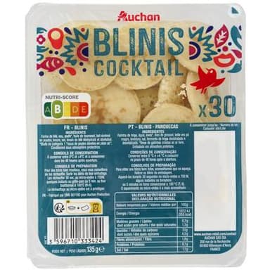Auchan Blinis Cocktail Fins et Moelleux, 30 blinis - 135g