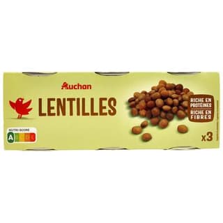 Auchan Lentilles préparées en conserve, 3x130g