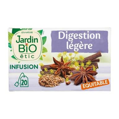 Jardin Bio Etic Infusion Digestion Légère Badiane Anis Fenouil Bio - 20 sachets, 30g