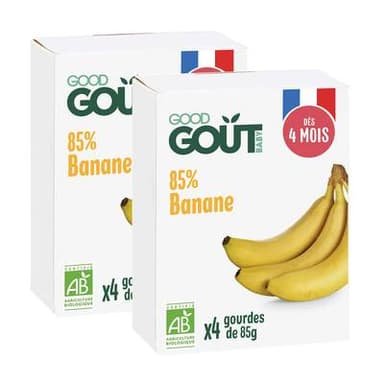 Good Goût Banane Bio Gourde Bébé Dès 4 mois, Lot de 2 - 4x35g