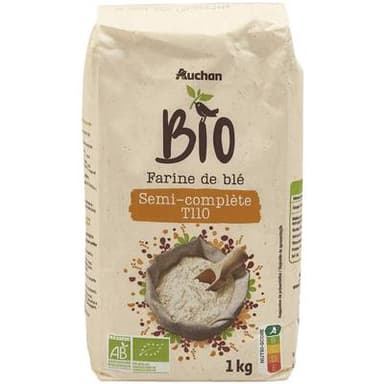 Auchan BIO Farine de blé semi-complète T110 Bio, 1kg