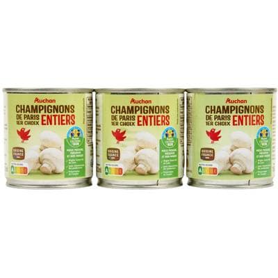 Auchan Champignons de Paris entiers 1er choix, 3x115g
