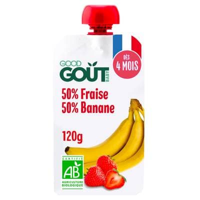 Good Goût Fraise Banane Bio Gourde Bébé Dès 4 mois, 120g