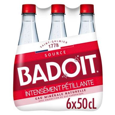 Badoit Eau gazeuse minérale naturelle, intensément pétillante, 6x50cl