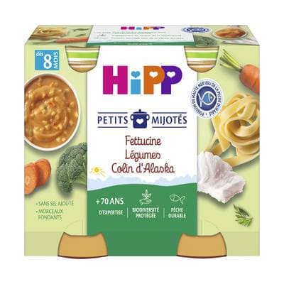 Hipp - Petits Mijotés Fettucine Légumes Colin Bio Pot Bébé Dès 8 mois, 2x190g