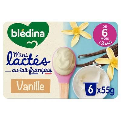 Blédina - Mini Lactés Mini dessert lacté Vanille coupelle bébé dès 6 mois, 6x55g