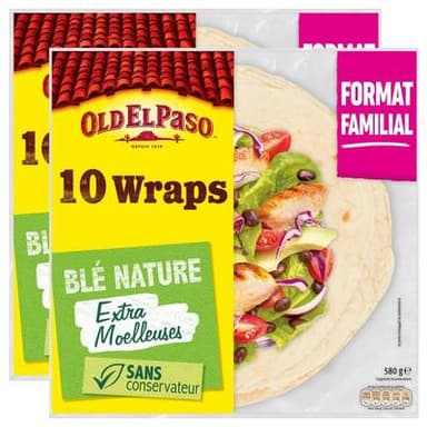 Old el Paso 10 Wraps de Blé Nature - Format familial, Lot de 2x580g