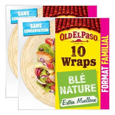 Old el Paso 10 Wraps de Blé Nature - Format familial, Lot de 2x580g