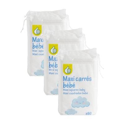 Pouce Maxi carrés coton bébé, Lot de 3x60 cotons