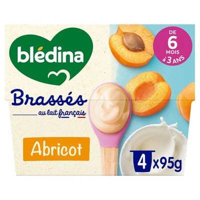 Blédina - Les Brassés Dessert Lacté Abricot coupelle bébé dès 6 mois, 4x95g