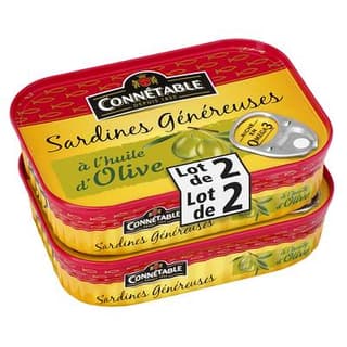 Connetable Sardines généreuses à l'Huile d'Olive Vierge Extra en conserve, 2x140g