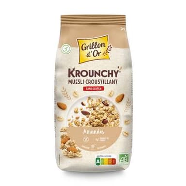 Grillon Or Céréales Muesli Krounchy Amande et Avoine sans gluten BIO, 500g