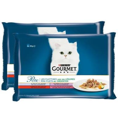 Purina - Gourmet Perle Sachets en Sauce Filettines avec des Légumes 4 variétés pour chat, Lot de 2 - 4x85g