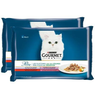 Purina - Gourmet Perle Sachets en Sauce Filettines avec des Légumes 4 variétés pour chat, Lot de 2 - 4x85g