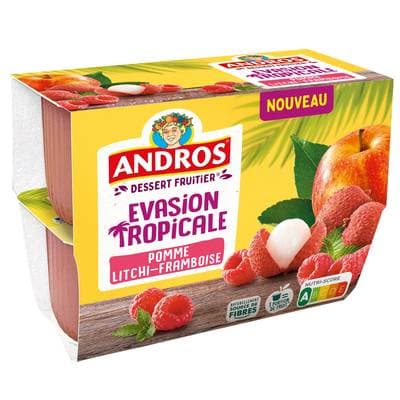 Andros Evasion Tropicale Compote pomme litchi framboise, 4x97g