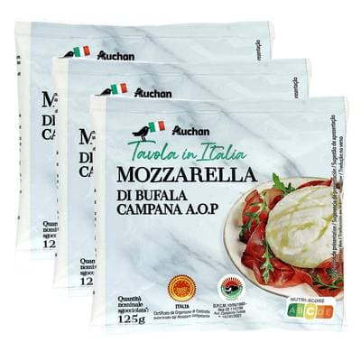 Auchan Tavola In Italia Mozzarella di Bufala Campana AOP, Lot de 3x125g