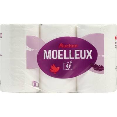 Auchan Papier toilette moelleux blanc, 6 rouleaux