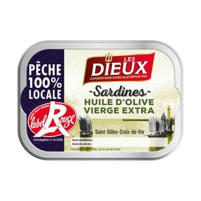 Les Dieux Sardines à l'Huile d'Olive Vierge Extra Label Rouge, 115g