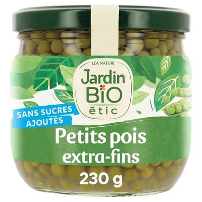 Jardin Bio Etic Petits pois extra fins Bio Sans sucres ajoutés en bocal, 230g