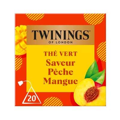Twinings Thé vert saveur Pêche Mangue, 20 sachets