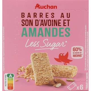 Auchan Less Sugar Barres au son d'Avoine et amandes, 6  barres