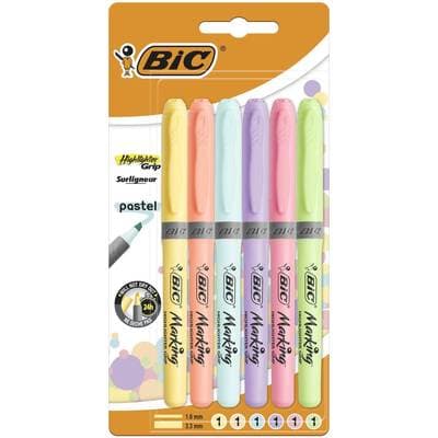 Bic Surligneur avec grip coloris pastel, Lot de 6 surligneurs