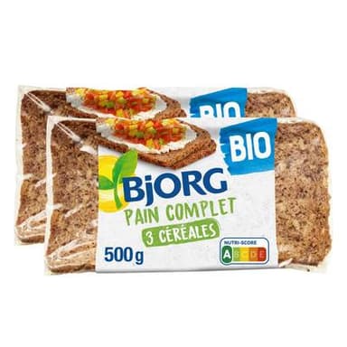 Bjorg Pain complet aux 3 céréales Pré-tranché bio, Lot de 2x500g