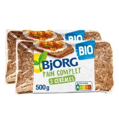 Bjorg Pain complet aux 3 céréales Pré-tranché bio, Lot de 2x500g