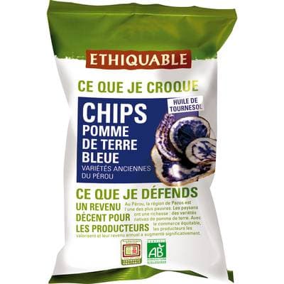 Ethiquable - Commerce Equitable Chips de pommes de terre variétés anciennes bleues bio du Pérou, 85g