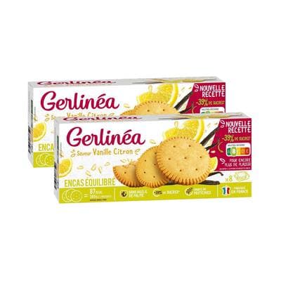 Gerlinéa 24 Biscuits saveur vanille citron -39% de sucres en moins, Lot de 2x156g