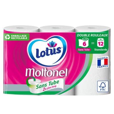 Lotus - Moltonel Papier toilette sans tube 2 fois plus long, 6  rouleaux