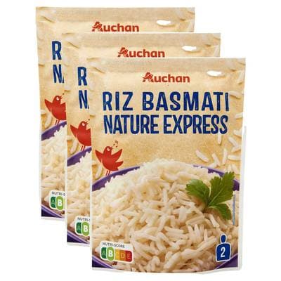 Auchan Riz basmati nature micro-ondes express, Lot de 3x250g