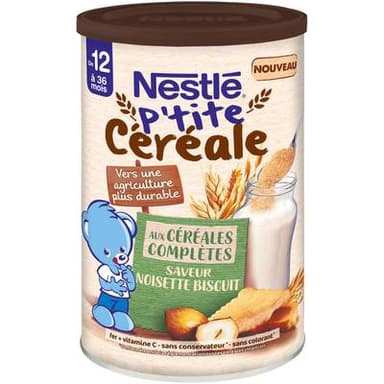 Nestlé - P'tite Céréale Céréales complètes Noisette Saveur Biscuit Bébé Dès 12 mois, 415g
