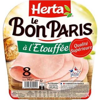 Herta Jambon Cuit à l'Etouffée Le Bon Paris, 8 tranches - 340g